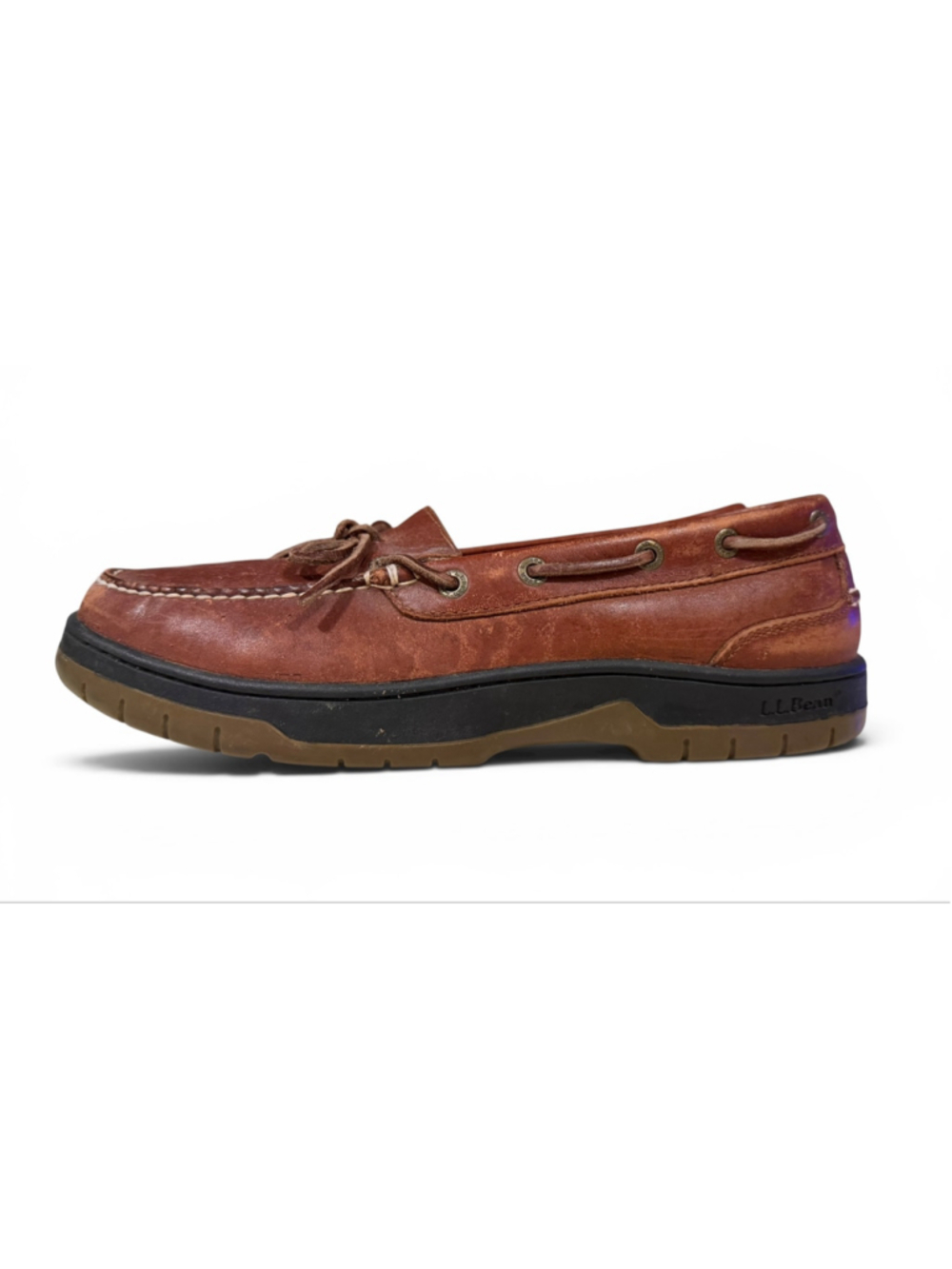 Vintage 90s L.L.Bean Men’s Leather Boat Shoes 10.5M Brown Moc Toe Deck Loafers - Picture 3 of 9